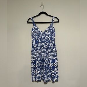 Merona Blue/White Linen Sun Dress Small Coastal Resort Beach Preppy Twee Y2K